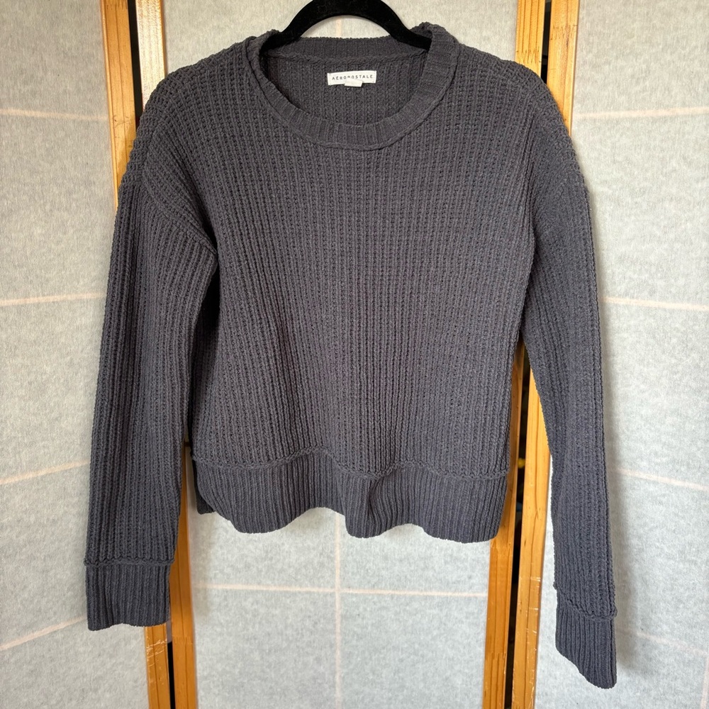 Women’s Sz Small Aeropostale Grey Soft Knit Longsleeve Oversized‎ Cozy Sweater